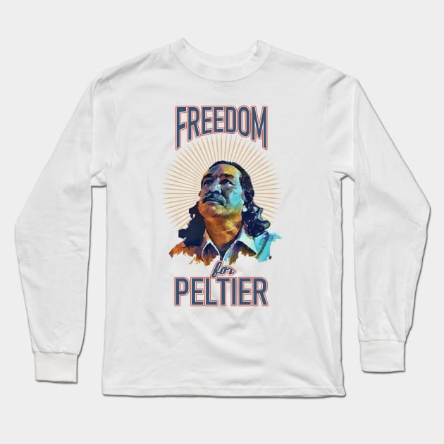 Freedom for Leonard Peltier Long Sleeve T-Shirt by Renegade Rags